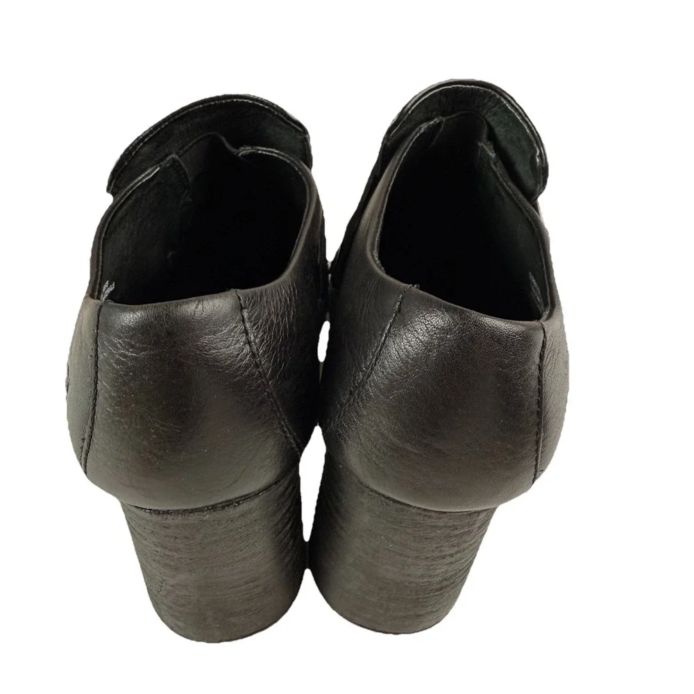 Born Dollie Women 9.5 Platform Ankle Bootie Black Leather Block Heel Clogs Shoes